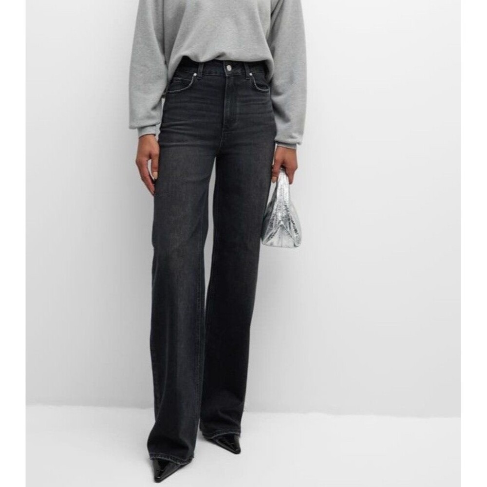 PAIGE Black High-Rise Wide-Leg Jeans